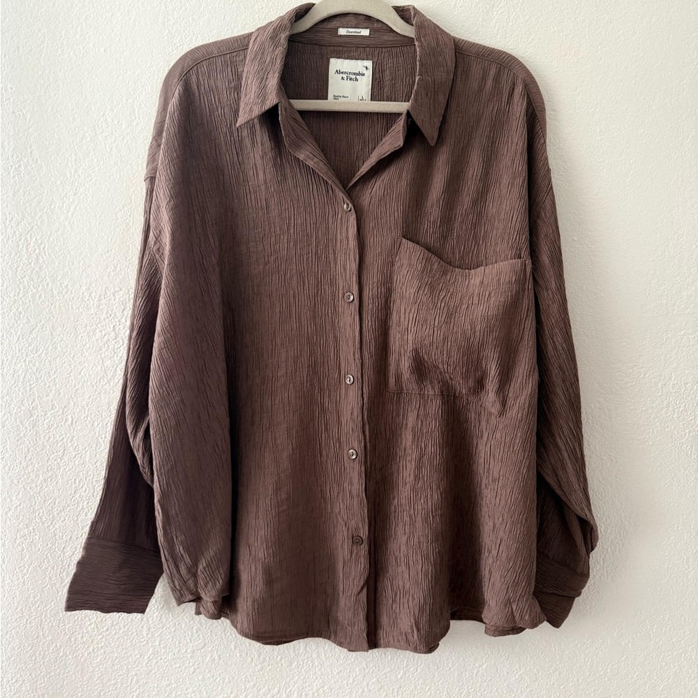 Abercrombie & Fitch Crinkle Oversized Button-Down Shirt Size Large - Picture 3 of 14